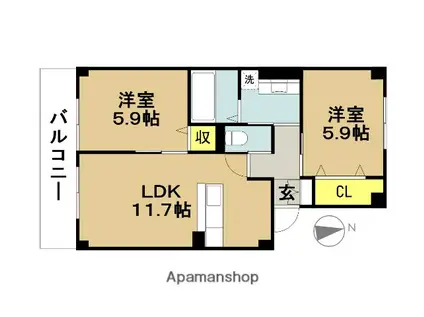 ラフティ(2LDK/2階)の間取り写真