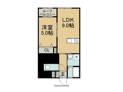 GROWTH GENDOUB棟(1LDK/1階)の間取り写真