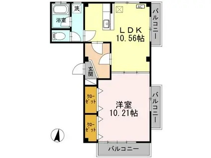 ハピネス本郷Ⅱ(1LDK/1階)の間取り写真