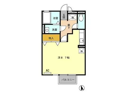 ユニヴェール白山(ワンルーム/2階)の間取り写真