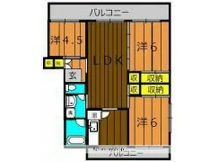 鴨池ハイム2号棟(3LDK/4階)の間取り写真