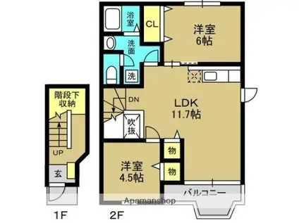 サンハイツ玉里Ⅰ(2LDK/2階)の間取り写真