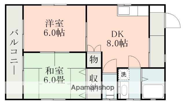 萩原ハイツⅡ(2DK/1階)の間取り写真