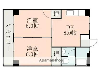 若原ハイツ(2DK/2階)の間取り写真