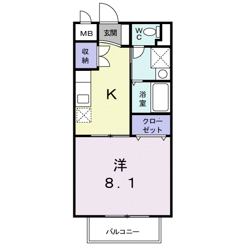 フラットCOM(1K/2階)の間取り写真