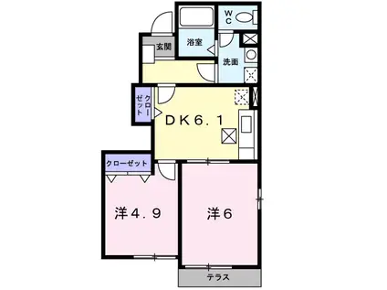 フェリース永池B(2DK/1階)の間取り写真