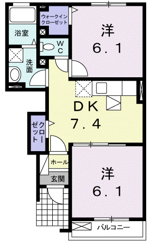 肥薩線 日当山駅 バス乗車時間:20分 論地岡バス停で下車 徒歩2分 2階建 築16年(2DK/1階)の間取り写真