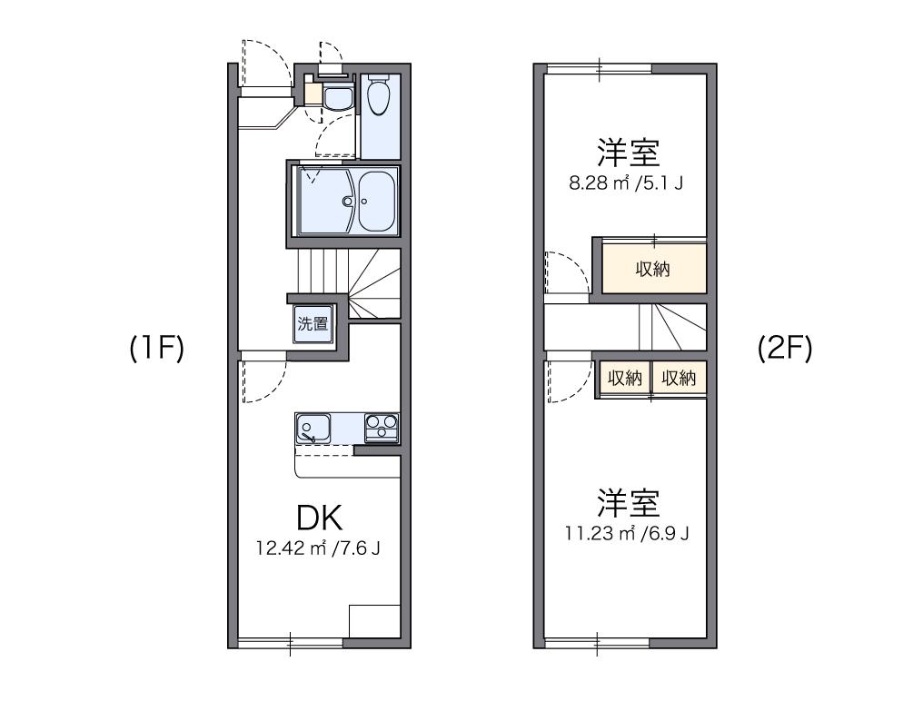 レオパレスレインボーコスモス(2DK/1階)の間取り写真