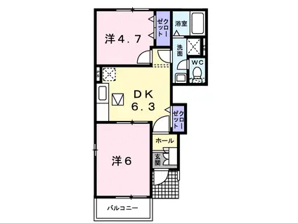 コリーヌ華Ⅰ(2DK/1階)の間取り写真