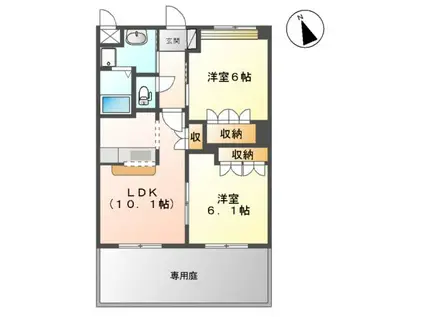 サンプレス国分B棟(2LDK/1階)の間取り写真