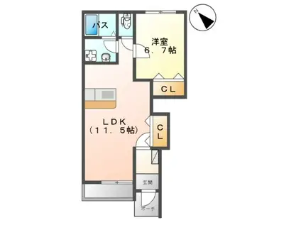 レインボーパレス(1LDK/1階)の間取り写真