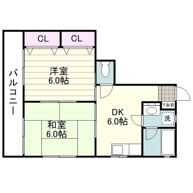 コーポ水渕(2DK/2階)の間取り写真