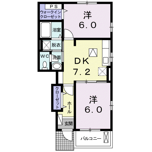 コンフォールⅠ(2DK/1階)の間取り写真