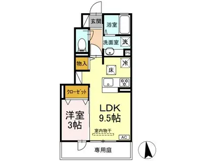 YUMERUⅡ(1LDK/1階)の間取り写真