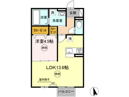 クレシアコート B棟(1LDK/1階)の間取り写真