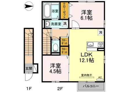 ルーチェ デル ソレ(2LDK/2階)の間取り写真