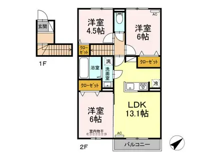 YUMERUⅢ(3LDK/2階)の間取り写真