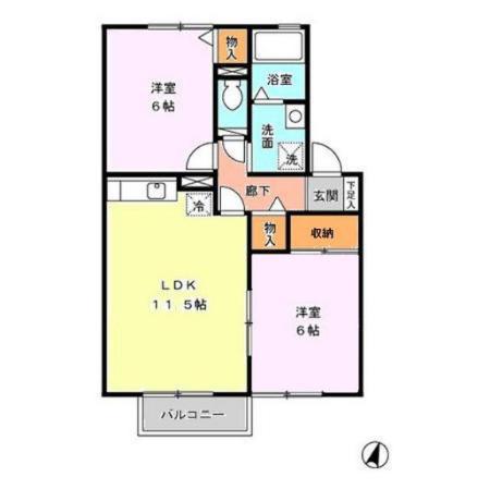 グランドールB棟(2LDK/1階)の間取り写真