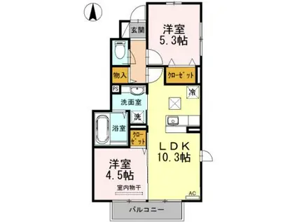 GRANDEUR翔B棟(2LDK/1階)の間取り写真