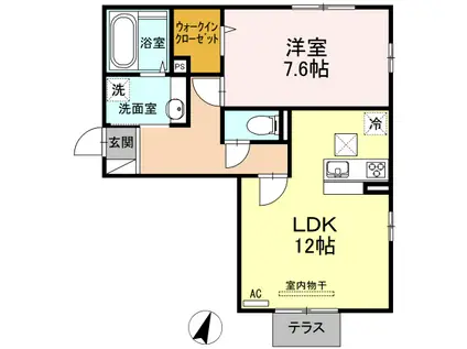 ポラリスうすき(1LDK/1階)の間取り写真