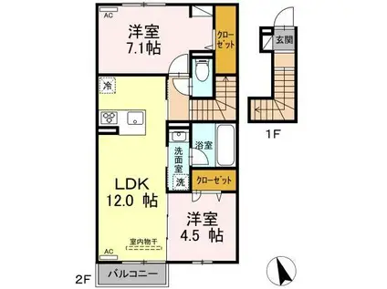 AVENIR五代町II(2LDK/2階)の間取り写真