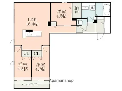 フォルトゥーナⅡ(3LDK/2階)の間取り写真