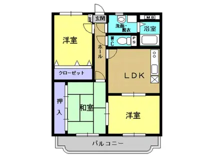 日豊本線 竜ケ水駅 徒歩92分 2階建 築27年(3DK/1階)の間取り写真