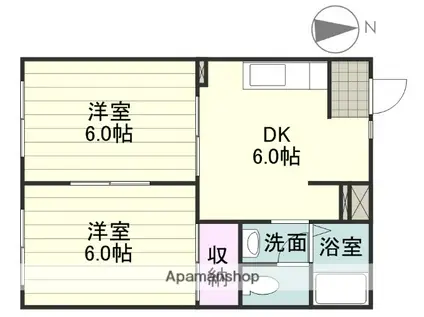 ウエストヒルズ西紫原C棟(2DK/2階)の間取り写真