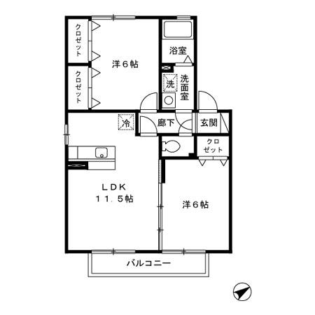 セジュールくりⅡ(2LDK/2階)の間取り写真