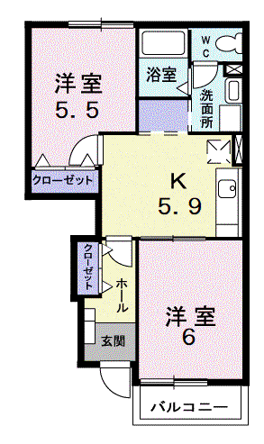 ハーモニーKⅡ(2K/1階)の間取り写真