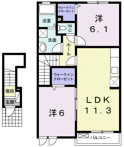 ガルテン・ゼガルⅡ(2LDK/2階)の間取り写真