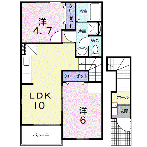 グリーンヒルズ姶良C(2LDK/2階)の間取り写真
