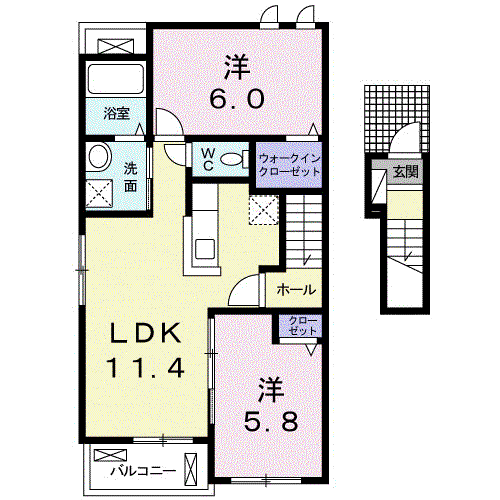 エスポワールⅡ(2LDK/2階)の間取り写真