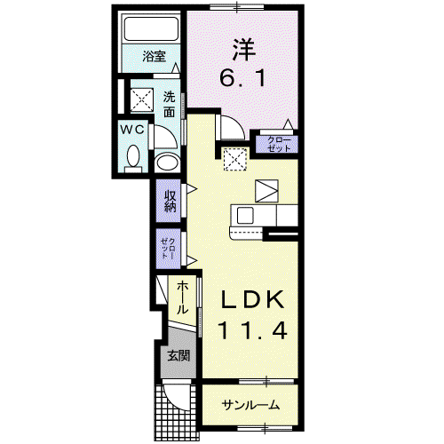 さつまⅡ(1LDK/1階)の間取り写真
