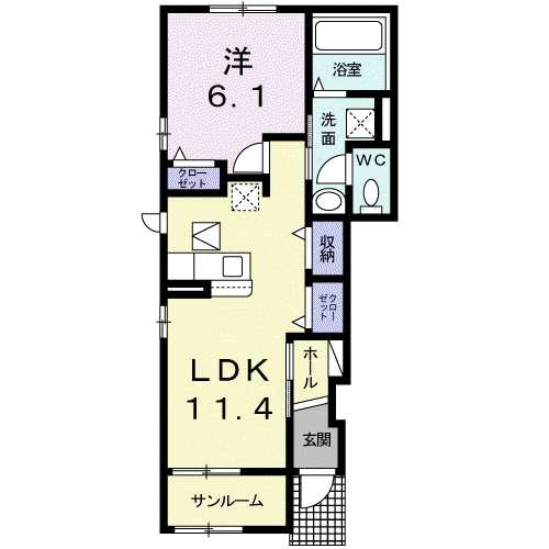 さつまⅡ(1LDK/1階)の間取り写真