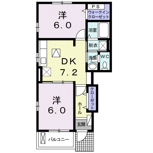 コンフォールⅠ(2DK/1階)の間取り写真