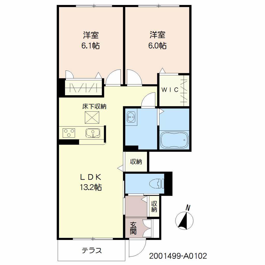 スリーゼⅠ棟(2LDK/1階)の間取り写真