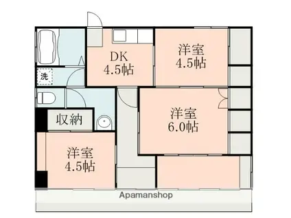 鹿児島市谷山線 二軒茶屋駅(鹿児島) 徒歩6分 1階建 築54年(3DK)の間取り写真