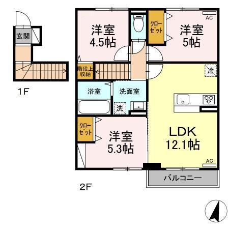 鹿児島本線 川内駅(鹿児島) 徒歩21分 2階建 築3年(3LDK/2階)の間取り写真