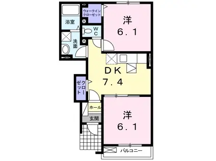 ウエストインB(2DK/1階)の間取り写真