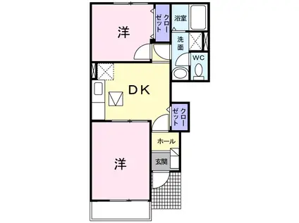 グリーンヒルズ姶良D(2DK/1階)の間取り写真