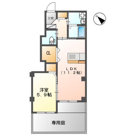 PLAGE(1LDK/1階)の間取り写真