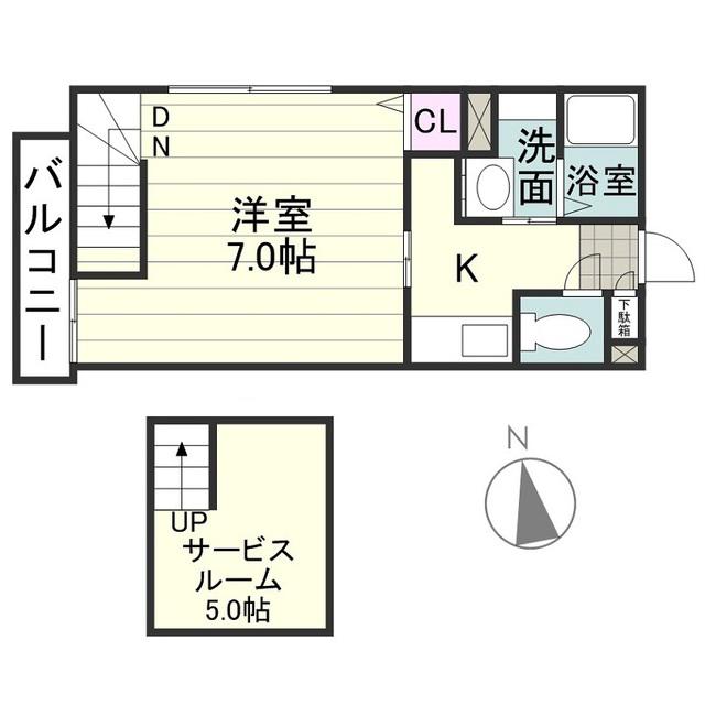 リアライズ中洲通(1K/1階)の間取り写真