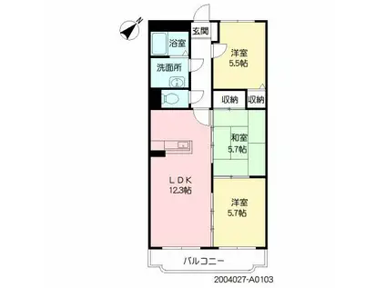 グランヒルズ永利(3LDK/1階)の間取り写真