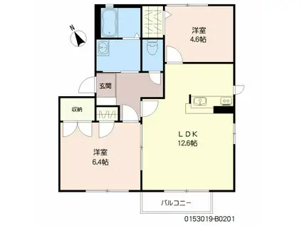 バリュージュたかき B棟 (2LDK/2階)の間取り写真