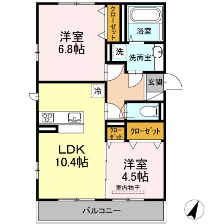 シュプリーム杏(2LDK/2階)の間取り写真