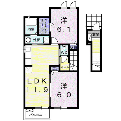 ハートブレイブⅡ(2LDK/2階)の間取り写真