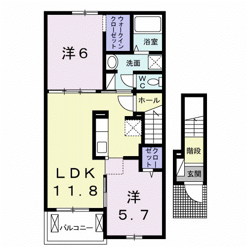 アルドール アサヒ Ⅰ(2LDK/2階)の間取り写真