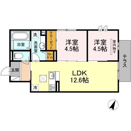 シュプリーム杏(2LDK/1階)の間取り写真