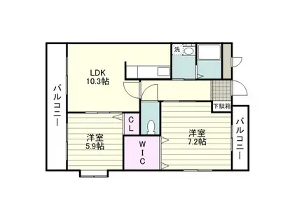 リバーロードⅡ(2LDK/1階)の間取り写真